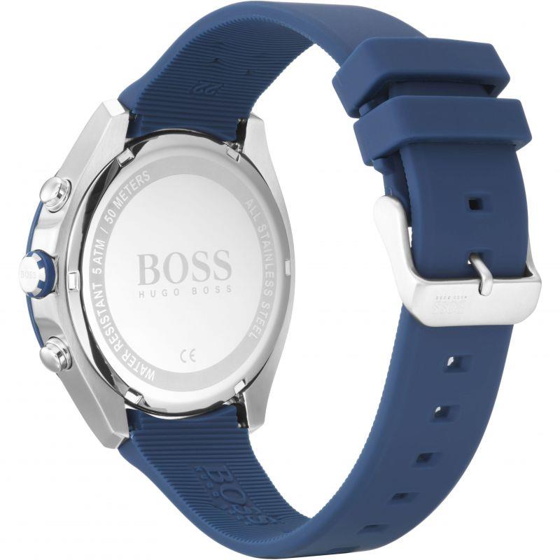 Hugo Boss Velocity Men's Watch Blue Silicone Strap Black Dial 44mm Stainless Steel 1513717