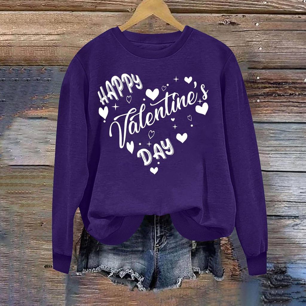 Женский повседневный пуловер с круглым вырезом и длинным рукавом с принтом ко Дню святого Валентина