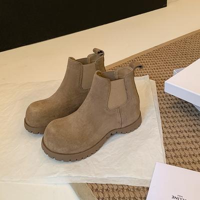 Версия из коровьей кожи на толстой подошве с внутренней высотой, увеличивающей рост, ботинки Мартин с круглым носком, женские новые универсальные ботильоны Челси из ретро матовой кожи, стройнящие