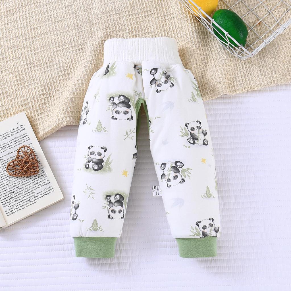 High Waist Baby Cotton Quilted Pants with Belly Protection – Mulberry Silk-Lined for Boys & Girls, Perfect for Autumn & Winter