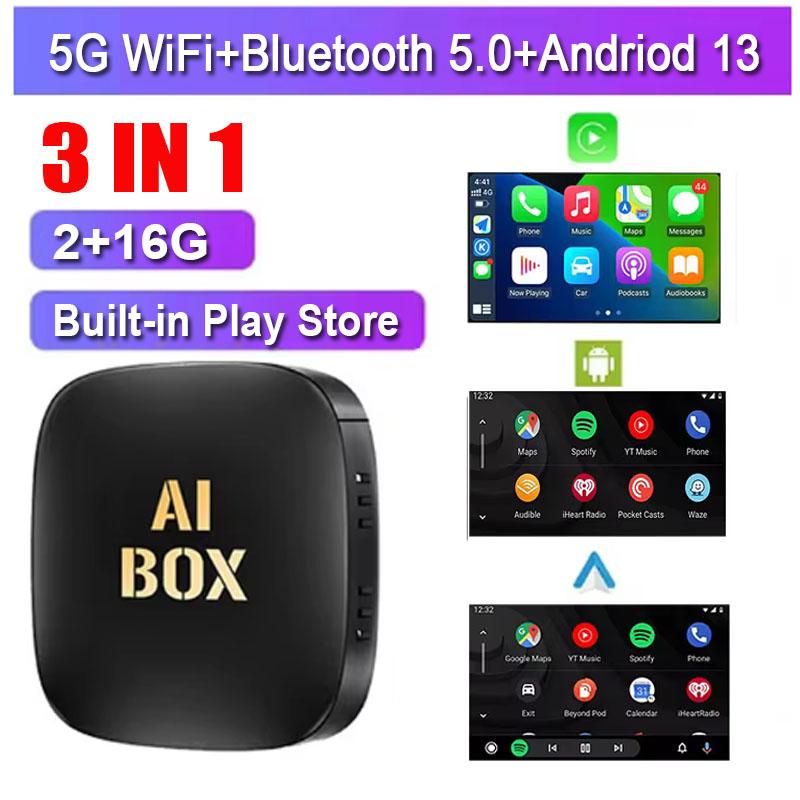 3 In 1 CarPlay Adapter Wired To Wireless Car Play & Android 13.0 Auto Cars Smart AI Box WIFI Bluetooth V5.0 For Netflix Youtube