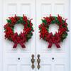 Cross-border Red & Black Plaid Christmas Wreath with Bow & Artificial Berries - Country Style Door Decor