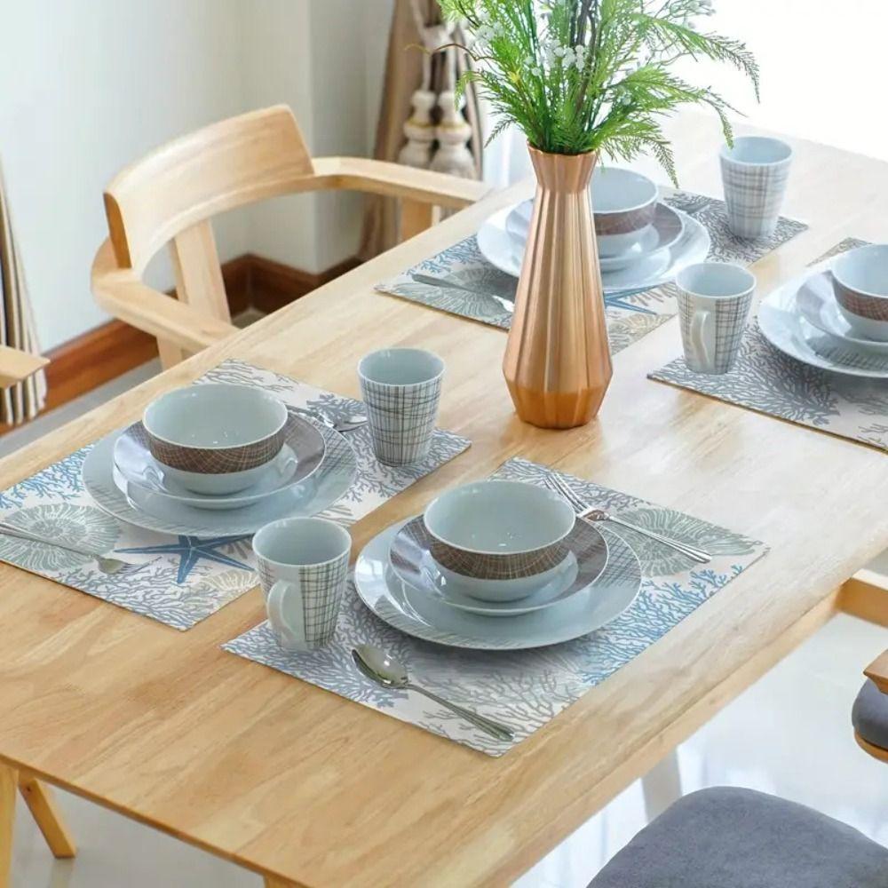 Seashells Linen Placemat Anti Slip Tableware Pad Summer Beach Placemat Table Decoration