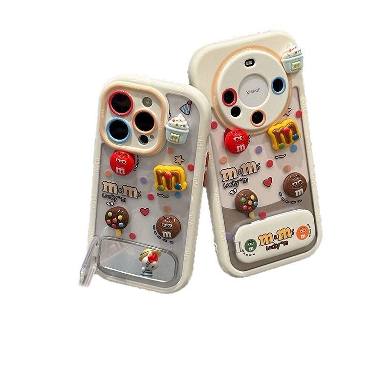 Контрастный цвет Маленькие забавные M&M's Подходит для чехла для мобильного телефона Apple 16 Трехмерный с подставкой Чехол для мобильного телефона iPhone 15 Защита от падений 17