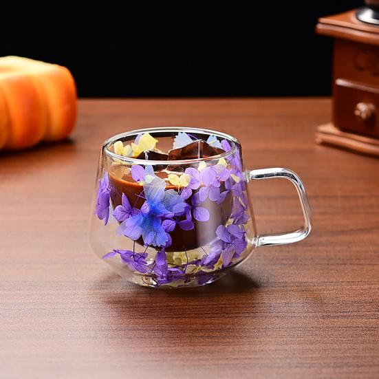 Кружки для кофе с двойными стенками из высокоборосиликатного стекла с красочным лепестковым дизайном