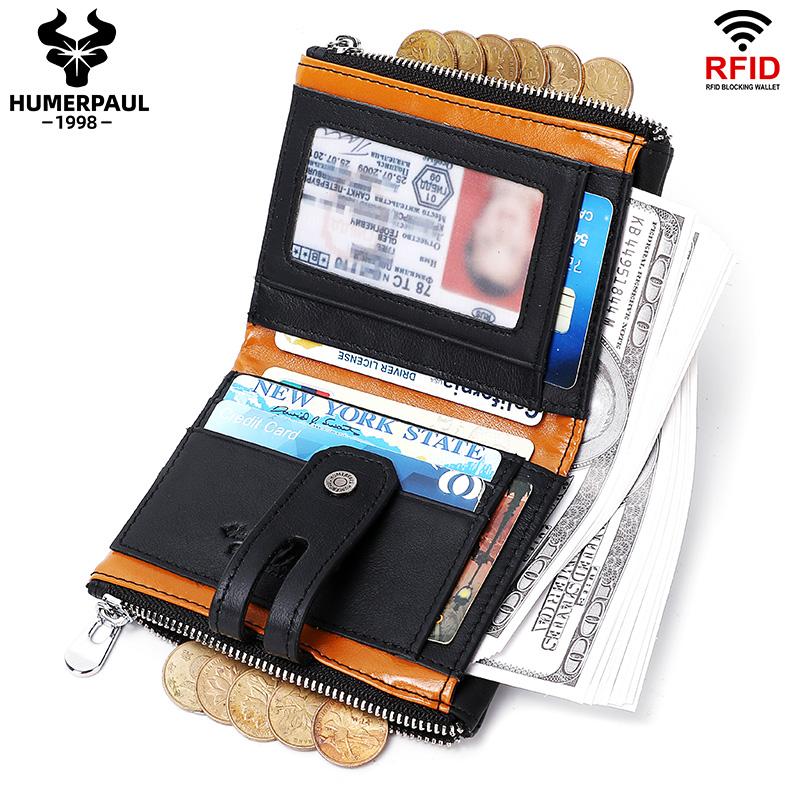 Humerpaul Genuine Leather Wallet Men Coin Purse Hasp Black Color With Chain Male Wallet Portomonee PORTFOLIO Money Bag Small