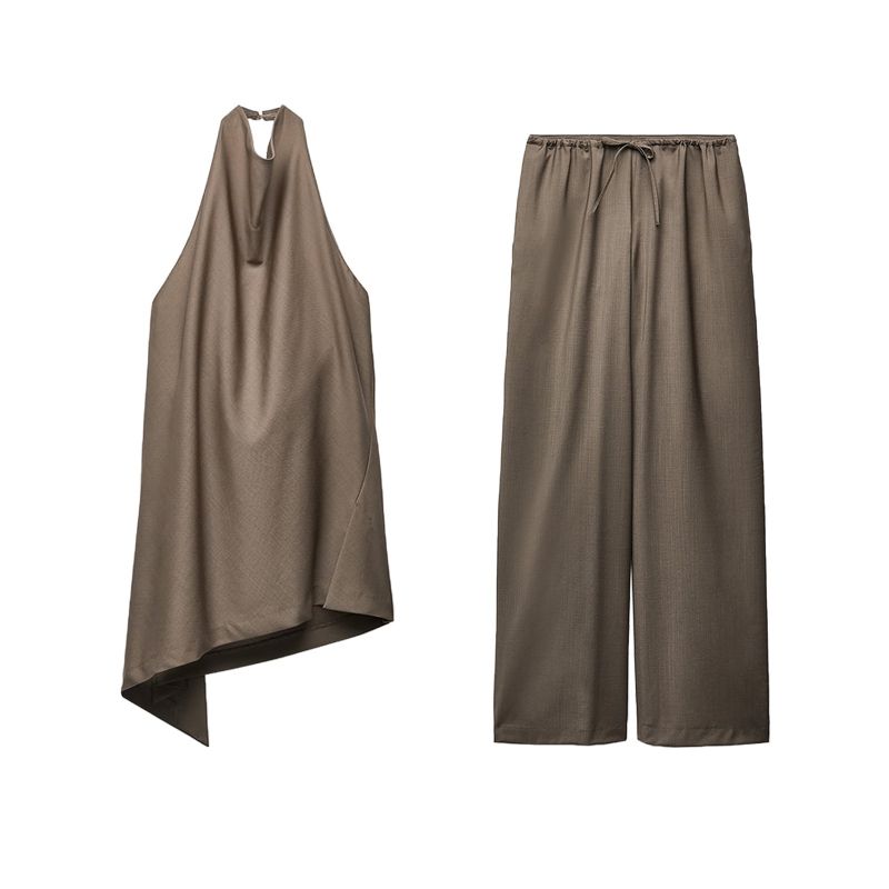 Suit Two-piece Set Female Hanging Collar Normcore Doctrine Tops 8346330 Loose-Fitting Wide-Leg Trousers 8306330