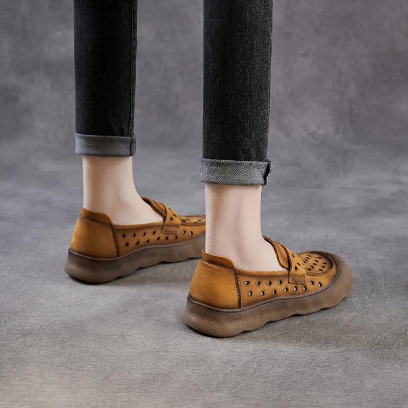 Johnature Женские лоферы на мягкой подошве, без шнуровки, из натуральной кожи, удобные, с перфорацией, дышащие, на плоской подошве