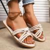 Мода Большой Размер 2025 Лето Открытый Носок Женские Шлепанцы Горячая Распродажа Круглый Носок Узкий Ремешок Плоская Подошва с Сандалиями Уличные Повседневные Пляжные Шлепанцы