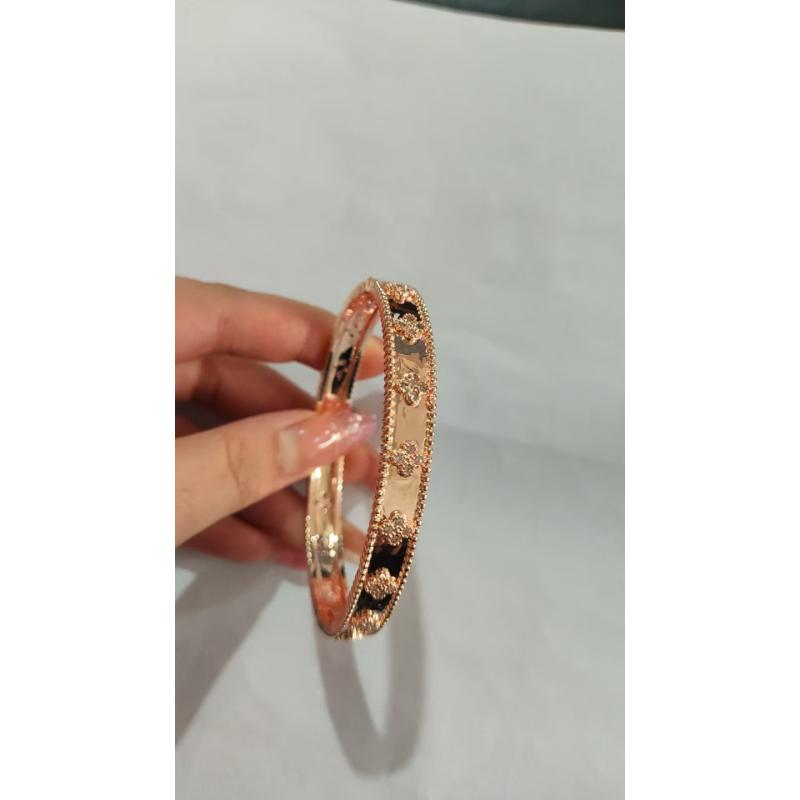 Браслет-трубка с узким клевером-четырехлистником для женщин, толстый браслет-трубка с цветком из розового золота, легкая роскошь