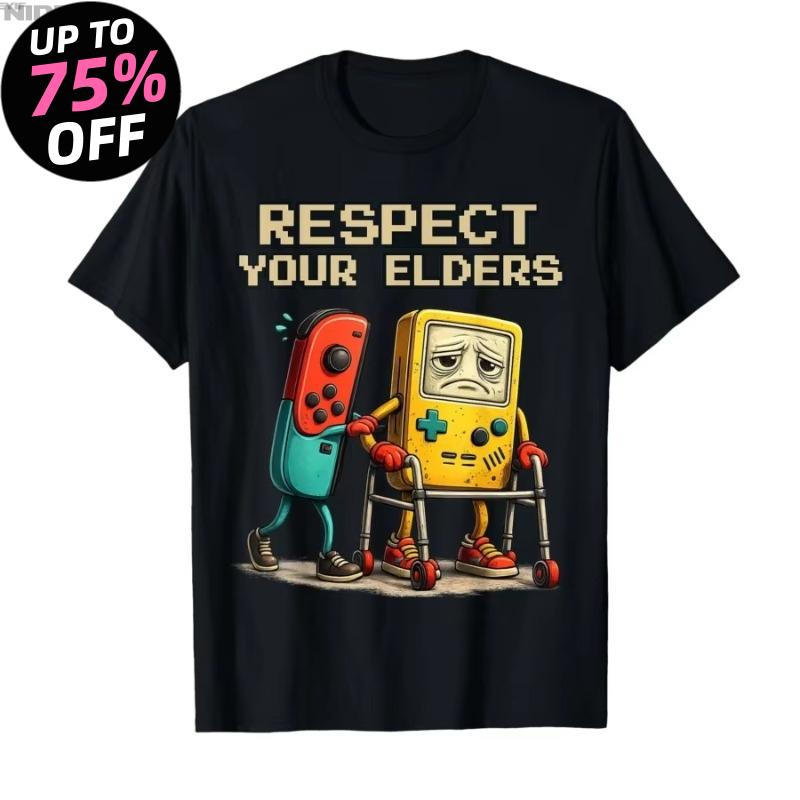 Cotton T Shirts Short Sleeve Tops Respect Your Elders Gaming Control Retro Funny 80s 90s Gamer Tshirt For Unisex Women