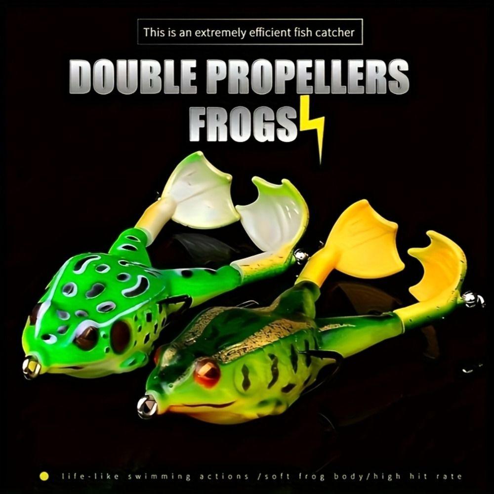 Double Propellers Frog Lure Rotating Tail Soft Frog Lure Artificial Bait Freshwater Fishing