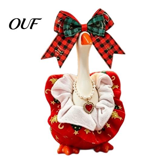 Seasonal Goose Clothing Accessories Christmas Cute Desk Outfits, 7 Inch Mini Wreath Clothes with Bow Winter Costume Tie Headwear And Faux Pearl