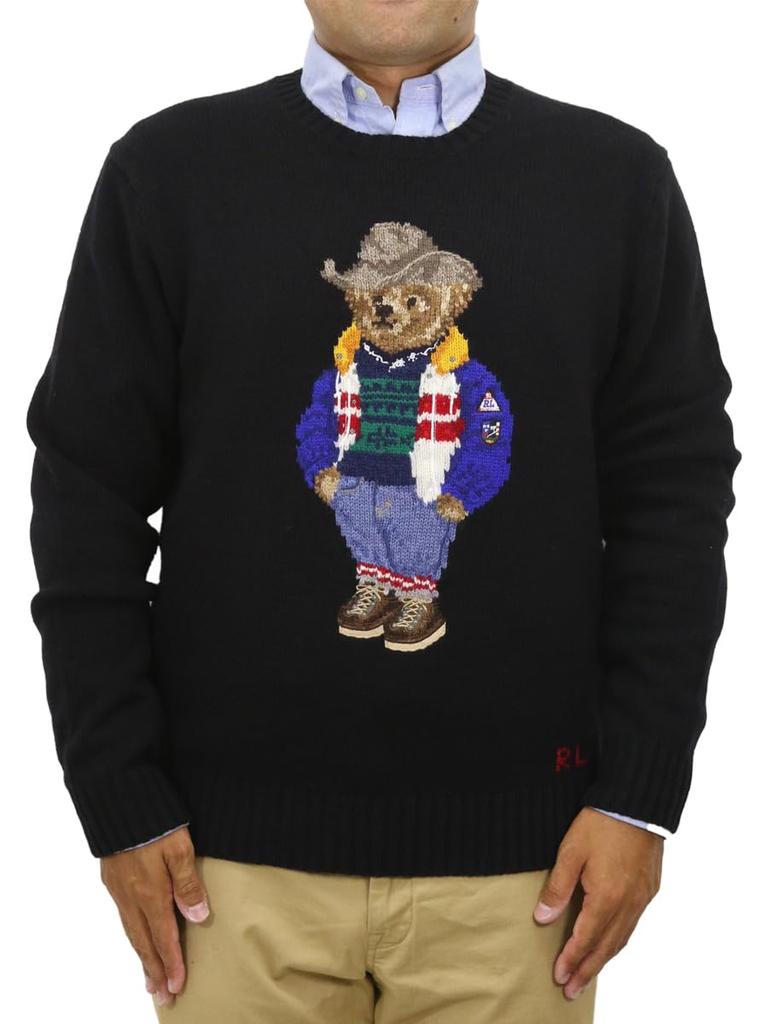 POLO RALPH LAUREN Polo Bear Wool Crew Neck Sweater with Cowboy Size Black Men's Hat, M, (Product Code 01020108)
