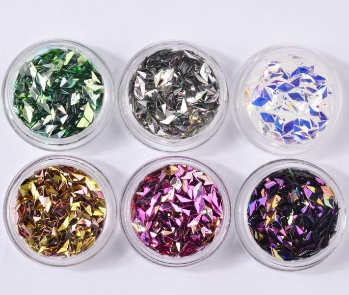6 Коробок/набор Лазерная Смешанная Алмазная Пудра-Глиттер для Ногтей Пайетки Блестящие Разноцветные 3D DIY
