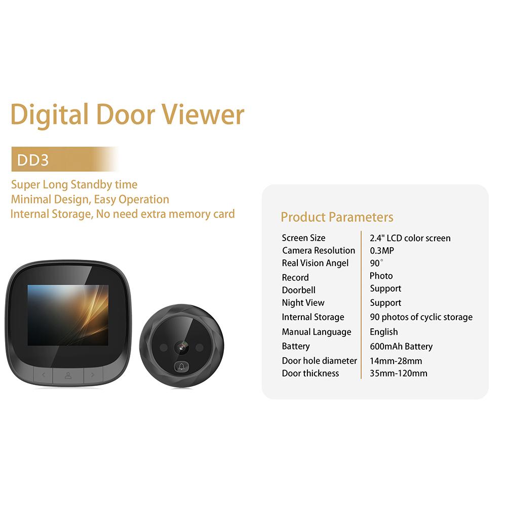 DD3 Door Hole Smart Camera Wifi Hd 2.4 Inch Home Visible Cat Eye Doorbell Smart Voice Phone Intercom Video Anti-Theft DoorbellAA