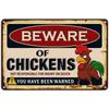 Funny Warning Sign, Beware of Chicken, 8x12 Inch Vintage Metal Plaque, Reflective Farmhouse Wall Decor for Outdoor Indoor