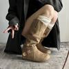Плиссированные ботинки в стиле ретро женские 2025 новые модели ботфорты до колена модные универсальные с V-образным вырезом тонкие на скрытой платформе