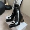 Square Head Thick Heel Short Boots Women'S Autumn And Winter Heart-Shaped Rhinestone Thin Boots High Heel Elastic Medium Boots