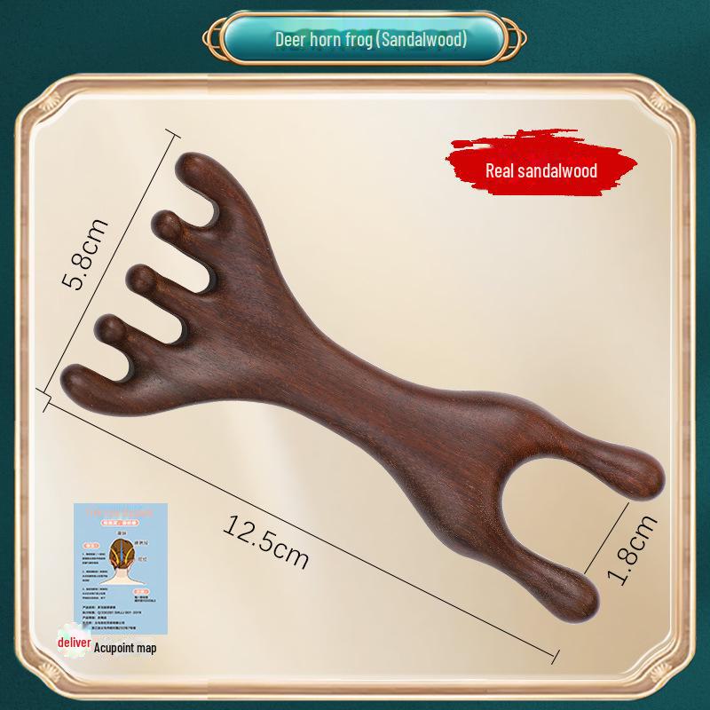 Массажер из рогов сандалового дерева: Расческа для кожи головы с пятью зубцами