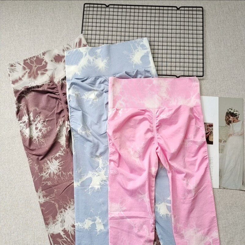 Tie Dye Sports Fashion Peach Hip Raise Fitness Pants High Waist Belly Contracting Wait Lifting Tight Pants Running Spring & Fall Yoga Pants