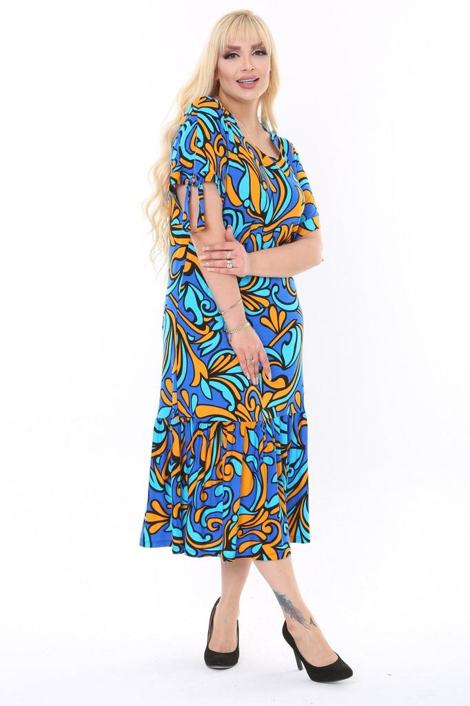 Женское платье большого размера, платье больших размеров с рукавами и веревочным галстуком, бирюзовое платье с рисунком джунглей