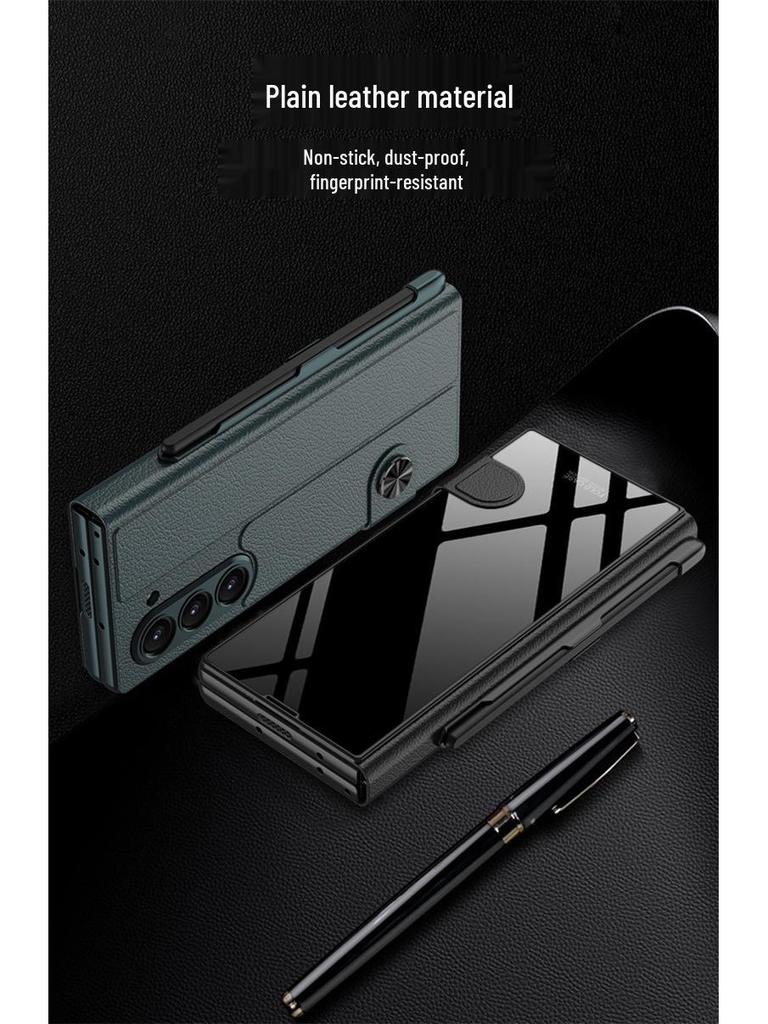 Кожаный чехол-книжка Samsung Z Fold 6 со слотом для стилуса и стеклянной крышкой – Стильный и деловой.