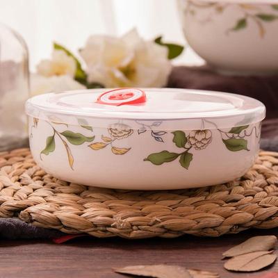 Чаша из костяного фарфора для микроволновой печи с крышкой, цветочная керамическая миска для еды круглая глубокая тарелка для салата, фруктов, лапши, столовые приборы