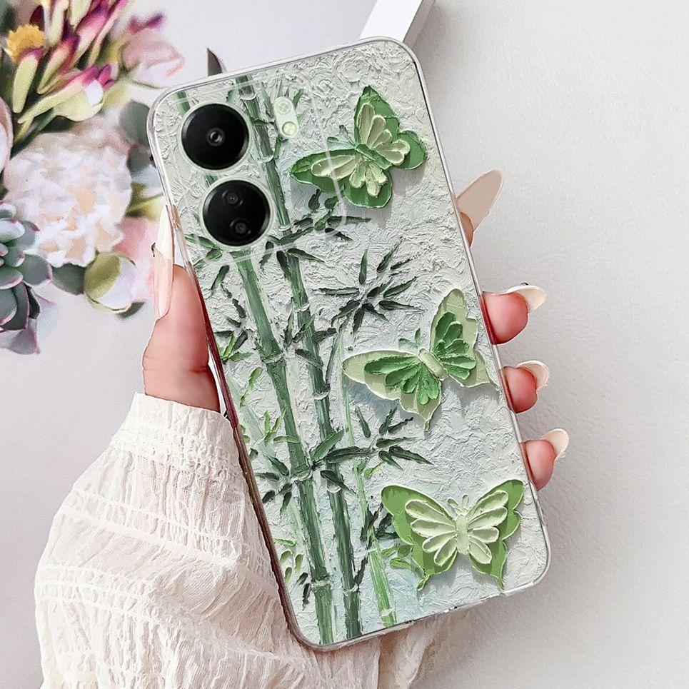 For Xiaomi Redmi 13C 5G 4G  Back Bumper Redmi 13 4G Colorful Butterfly Flower Painting Phone Case Transparent Soft TPU Silicone