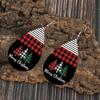 Patchwork Red Plaid & Striped Leather Christmas Tree Earrings