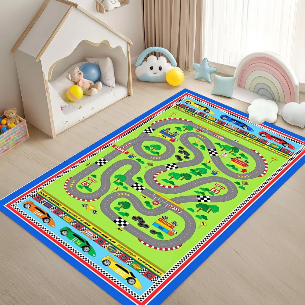 Child Play Mat City Traffic Playroom Area Rug Large Carpet for Living Room Bedroom Non-slip Best for Children's Crawling Mat