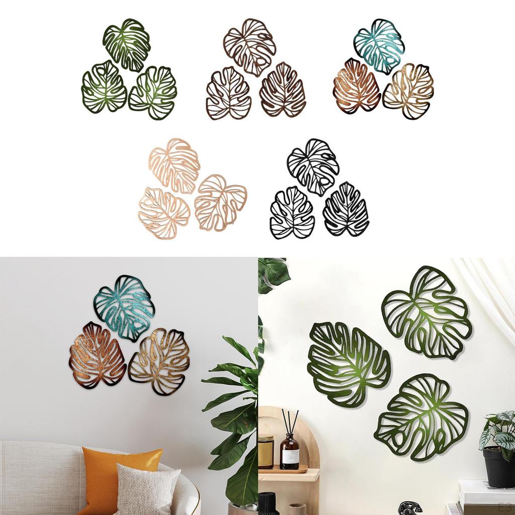 3 Pieces Palm Leaves Wood Art for Living Room And Garden