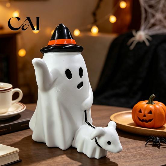 Ghost Walking Puppy Cute Dog Statue, Halloween Indoor Resin Statue Figurine for Tabletop Mantel Shelf Home Party Decoration Desk