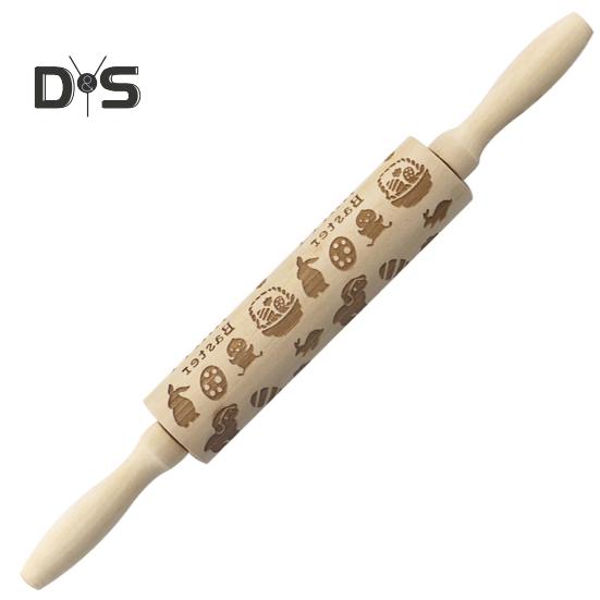 Rolling Pin Labor-saving Wood Flower Pattern Embossing Baking Roller