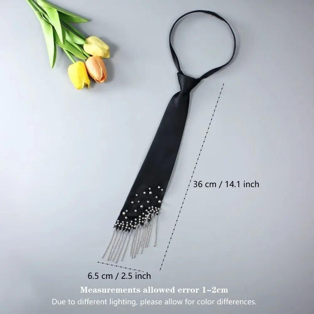 Korean Style Lazy Person Neck Tie Adjustable Casual Pre Tied Neck Tie Temperament Easy To Wear Hand-beaded Long Necktie Parties