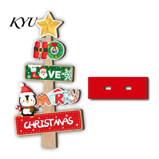 Miniature Christmas Trees for Desk 2D Wooden Tabletop Ornaments, Xmas Tree Santa Party Favors Snowman Sign with Stand, Holiday Decorations Colorful
