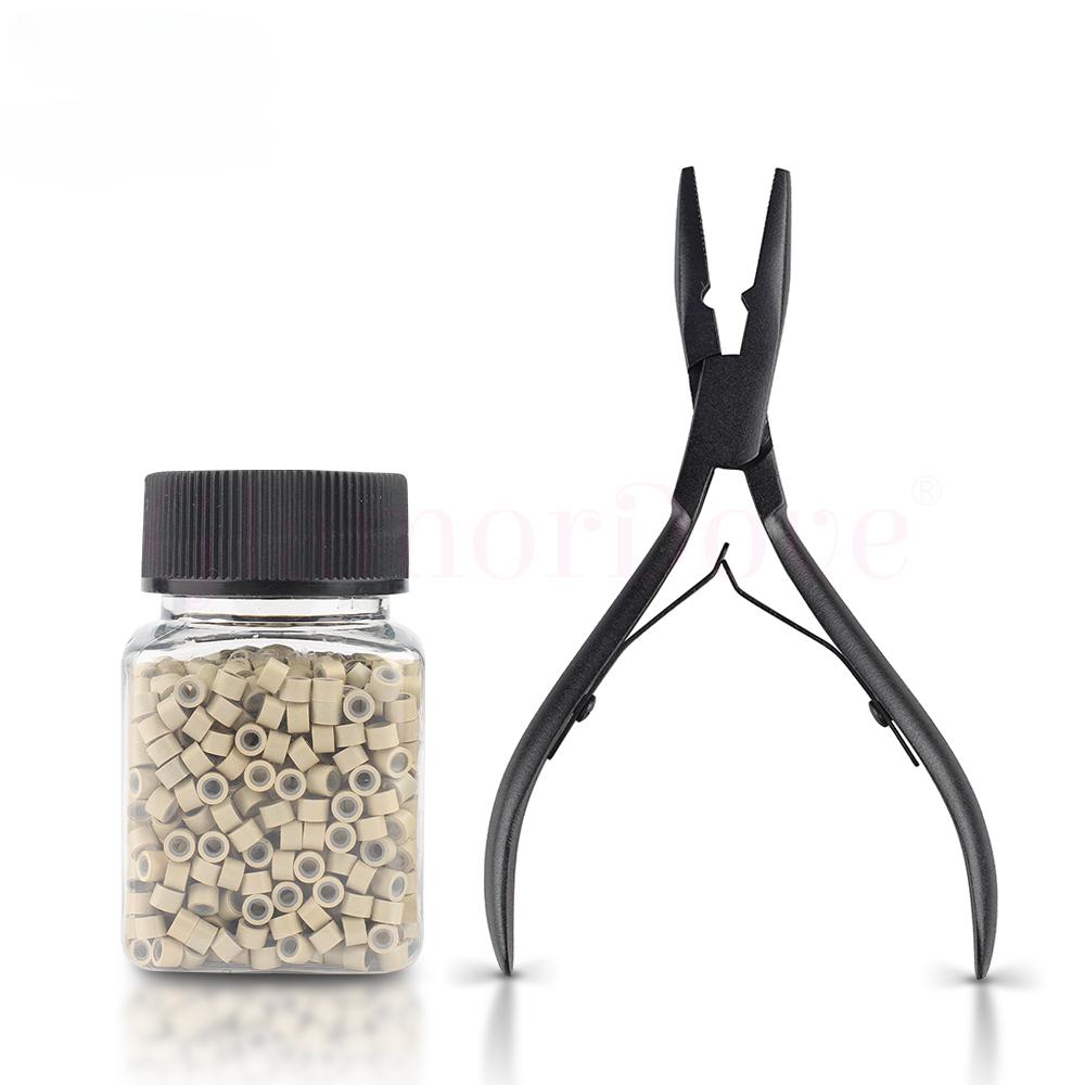 1000Pcs 4.0mm Micro Rings Beads With Stainless Steel Microlinks Hair Extension Pliers For I Tip Hair Extension Tools