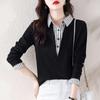 Spring and Autumn Korean Fashion Western Style Fake Two-piece Shirt Women's Long-sleeved Sweater Sweater Top Bottoming Shirt