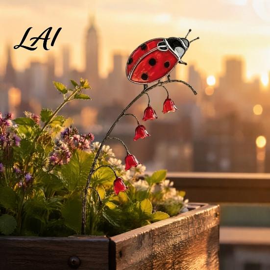 Colorful Insect Yard Decorations Iridescent Dragonfly/Butterfly/Ladybug/Bee/Snail Garden Stake Lily of The Valley Metal Art for Snail Lawn Decor Mom
