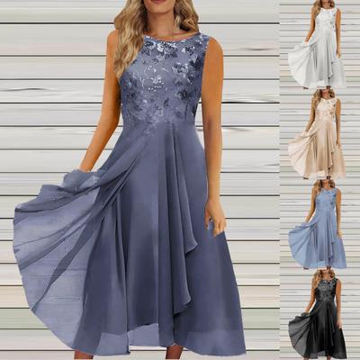 Женское платье Шифоновое элегантное кружевное лоскутное платье без рукавов с вырезами Вечернее платье подружки невесты