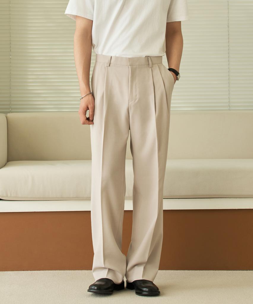 HYOJI Double-Pleat Semi-Wide Slacks (All Seasons, Summer - 8 Colors) (Type B)