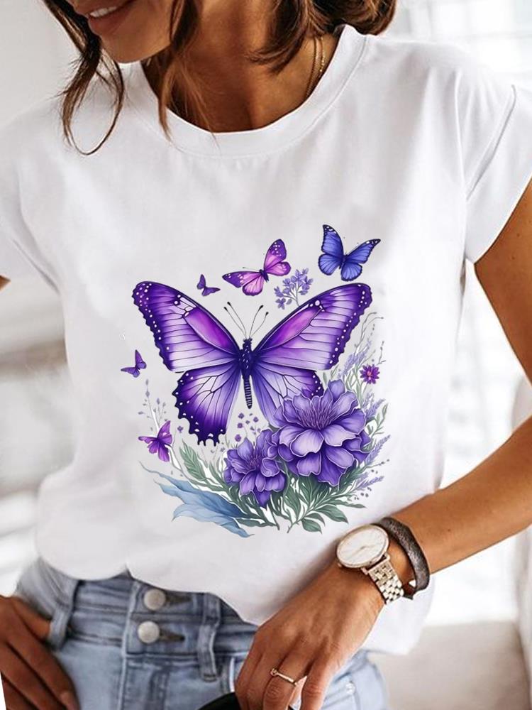 (Asian Size) Clothing T Shirt Lovely Cartoon Butterfly Fashion Tee Print Lady Women Casual Top Short Sleeve Female Graphic T-shirts
