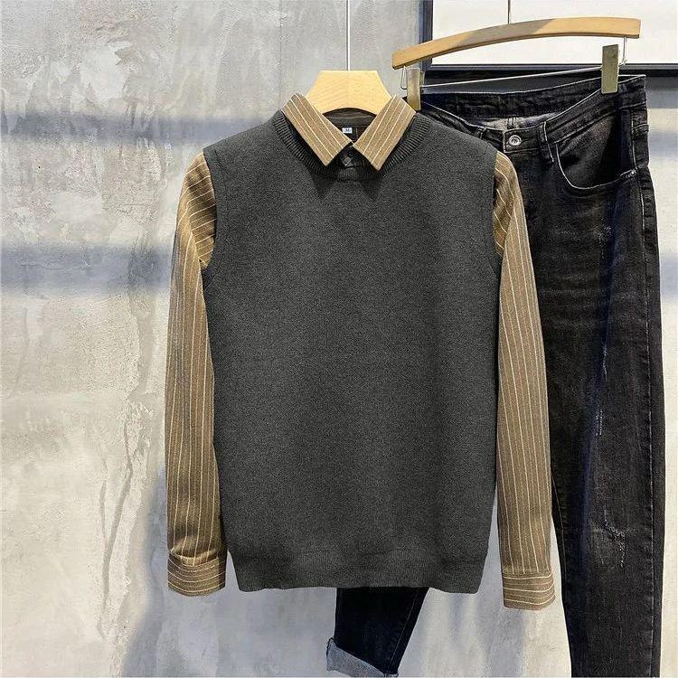Мужской тонкий вязаный свитер в стиле ретро с воротником-стойкой — тренд осени и зимы