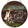 A Wooden Wall Fabric Pendant for Christian Theme - Poetry 46:10“ Silent, Knowledge I Am” - Round Dyed Wooden Sign for Home Decoration - Multifunctio