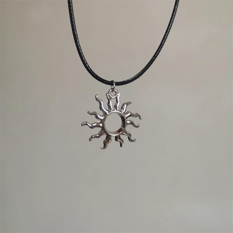 Хип-хоп кулон Burning Sun кожаное ожерелье-веревка винтажные геометрические ожерелья Whirlpool для мужчин и мальчиков