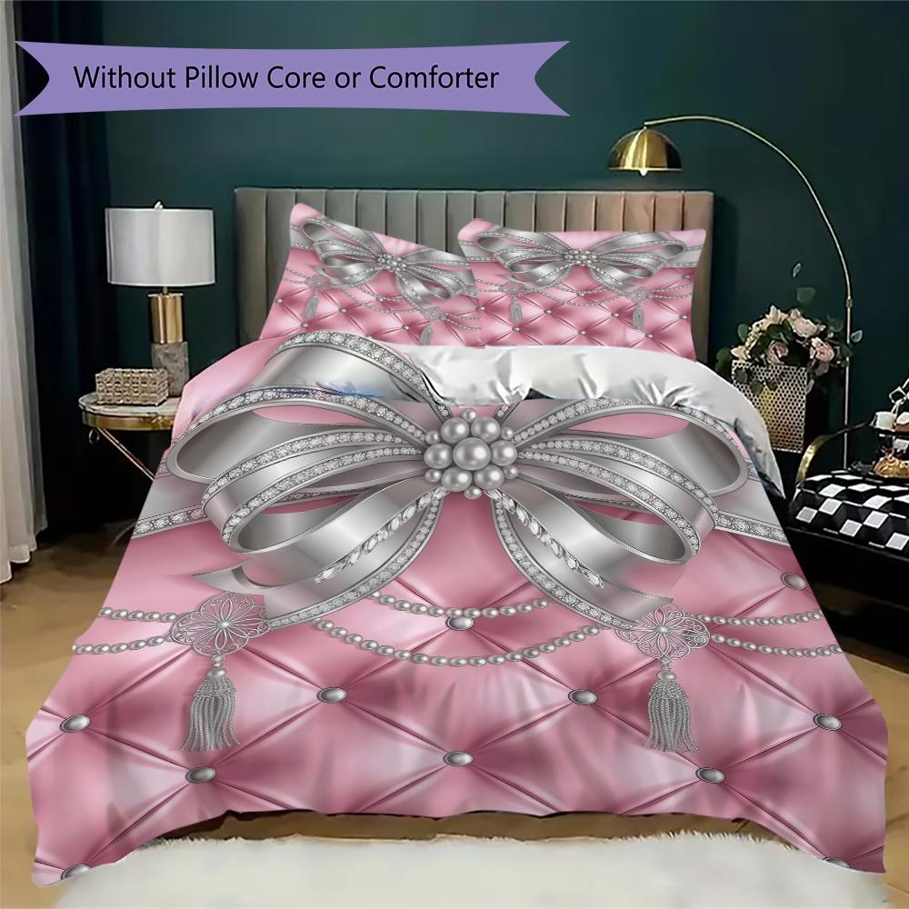 Gorgeous bow Pattern Bedding uilt Set uilt Cover Pillowcase Home Decoration Birthday Gift (1 * duvet cover + 2 * pillowcase without core)
