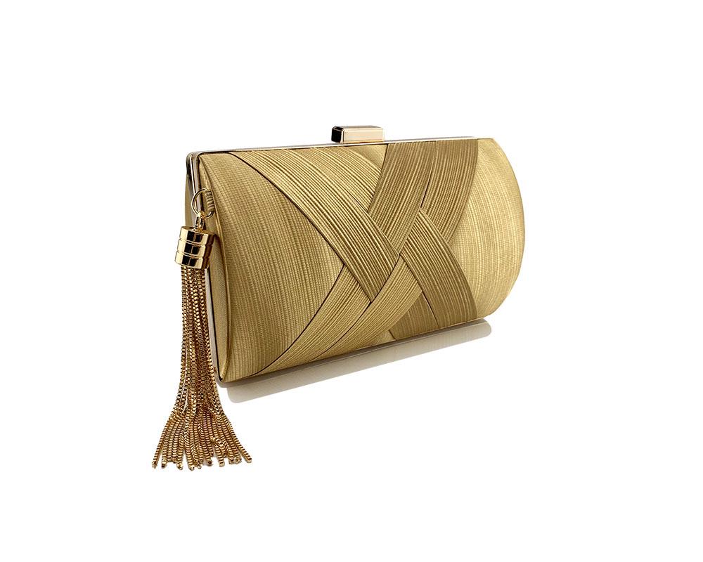 Вечерняя сумка-клатч с кисточками и металлическим плетением