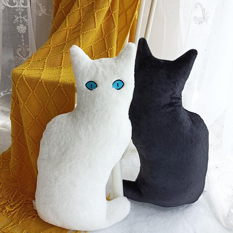 Мультяшная черная кошка, подушка-игрушка, плюшевая игрушка, кошка на спине, белая кошка, кукла, девочка, спящая, успокаивающая тряпичная кукла
