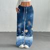 Women's Casual Christmas Print -Lined Loose Fit Straight Leg Pants with and Elastic Waist for Winter