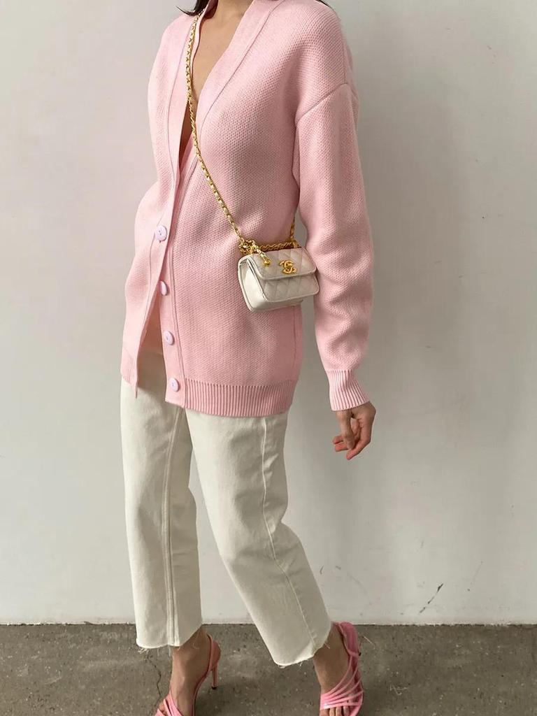 Single-breasted Knitted Cardigan Jacket Loose Long-sleeved Warm Top